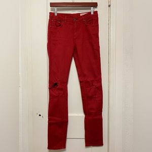 Rag & Bone Women's Red Distressed & Ripped Skinny Stretch Jeans Sz 29/31”